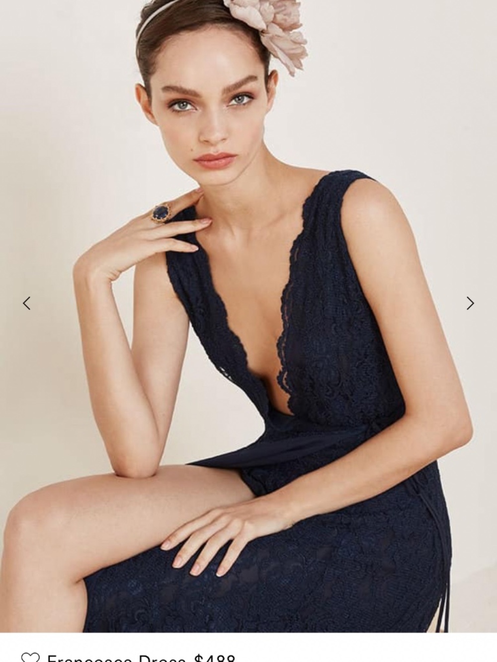 Reformation NWT Size 12 $488 Francesca Deep Navy Plunge Lace Dress Wedding Gown - Picture 4 of 11